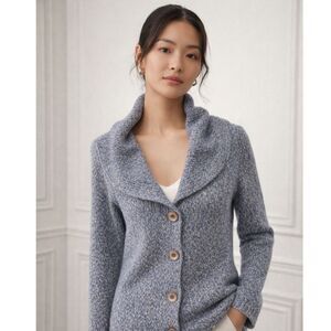 Vintage Anthropologie Sleeping On Snow Blue Wool Collared Grandpa Cardigan L